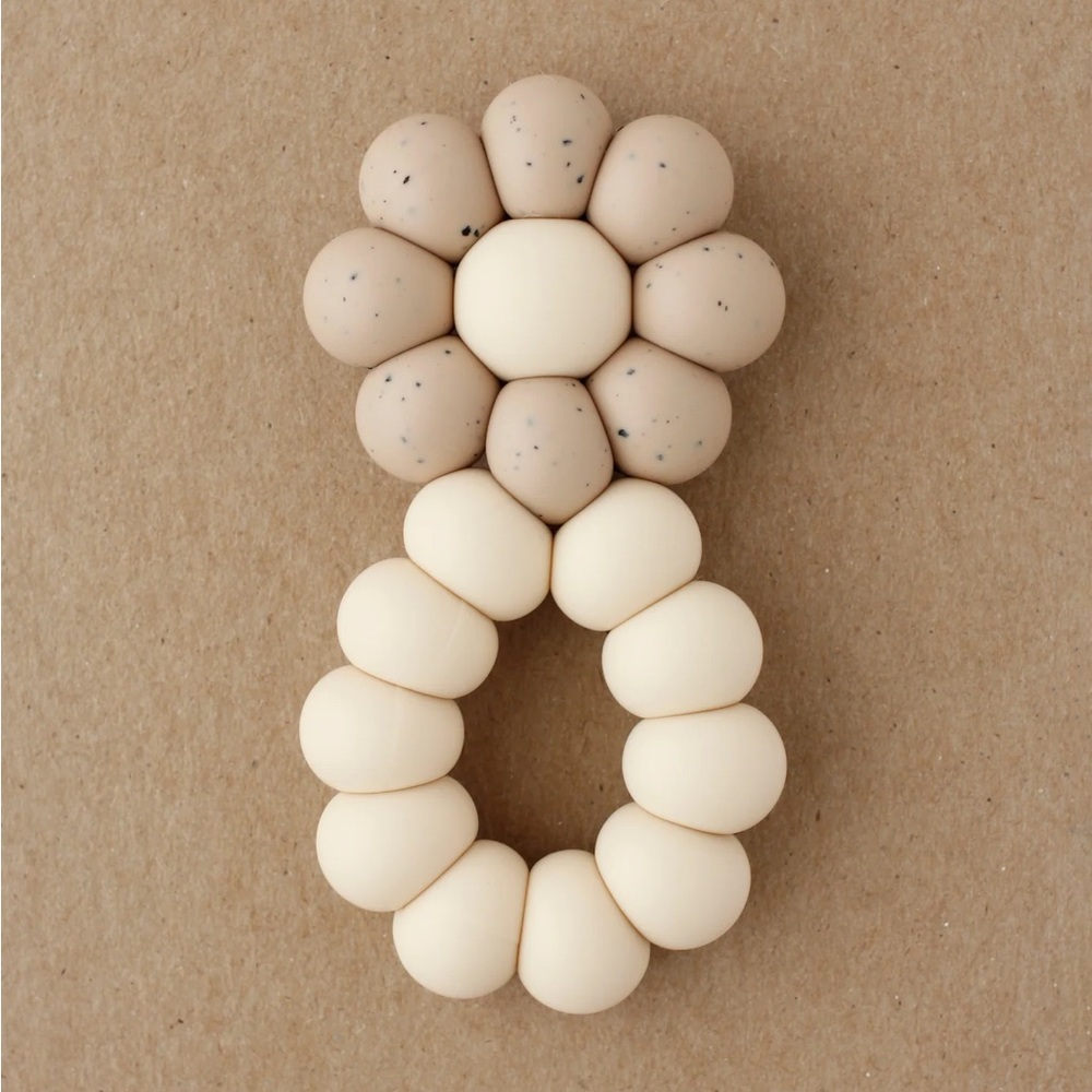 LittleChew Beaded Flower Teether Freezer Rattle - Cream & Speckled Beige